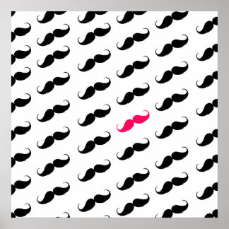 Funny Girly Rosa och svart Mustache Mönster Poster