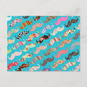 Funny Girly Turcouise Blommigt Aztec Mustacher Vykort