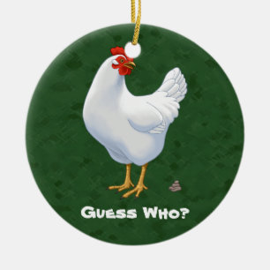 Funny Gissa vem Chicken Poo White Hen Julgransprydnad Keramik