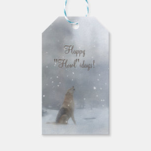 Funny Glad helg Gift-Märkre med Varg och Snö Presentetikett