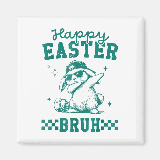 Funny Glad påsk Bruh Bunny Dabbing Cute Påsk Magnet (Framsidan)