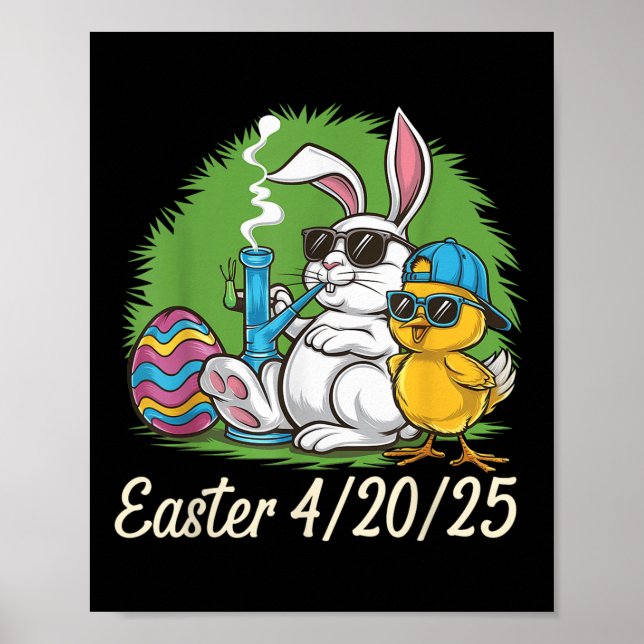 Funny Glad påsk Bunny Chick Rökning Ogräs Poster (Framsidan)