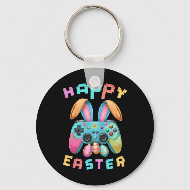 Funny Glad påsk Bunny Gaming Controller Gamer B Nyckelring (Framsida)
