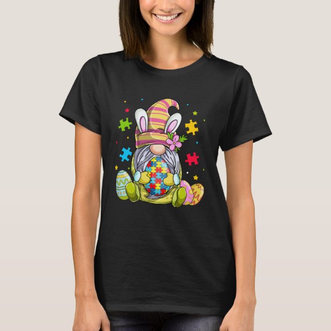 Funny Gnome Autism Awareness Happy Easter Day Bunn T Shirt (Framsida)