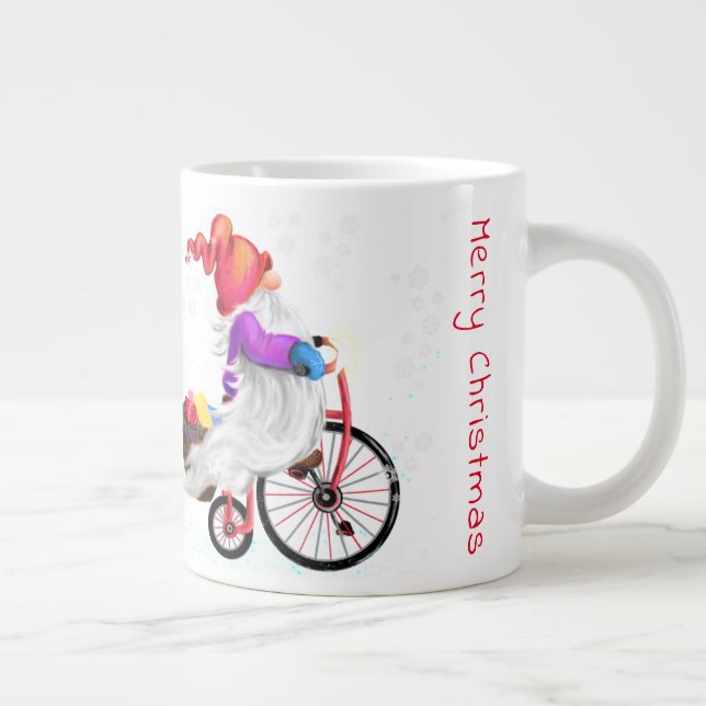 Funny Gnome med Bike and Gifts - God jul Jumbo Mugg (Höger)