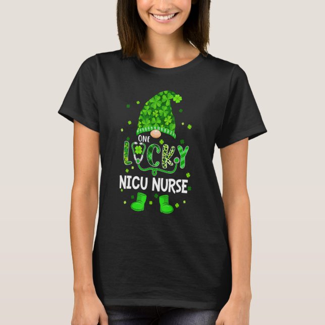 Funny Gnome One Lucky NICU Nurse St Patricks Day S T Shirt (Framsida)