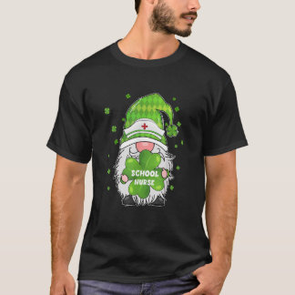 Funny Gnome With Shamrock School Nurse St Patricks T Shirt