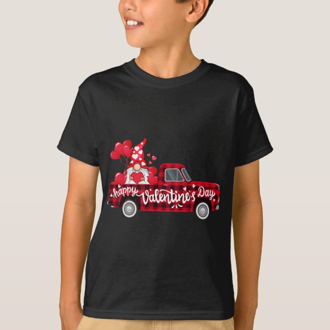 Funny Gnomes Älskare Red Lastbil Hearts Lycklig Va T Shirt (Framsida)
