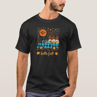 Funny Gnomes Holding Pumpkins Riding Truck Autumn  T Shirt
