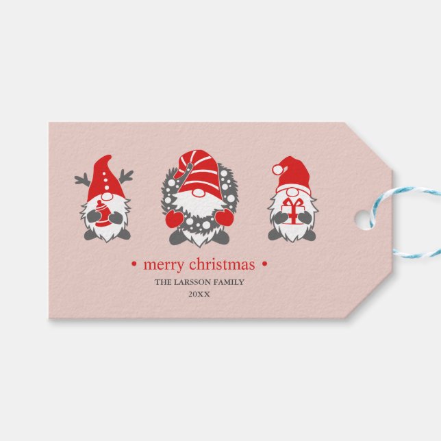 Funny Gnomes | Julens Helgdagar Rosa Presentetikett (Framsidan (Horisontell))