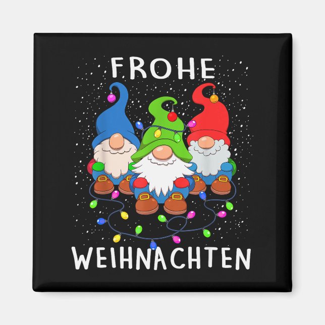Funny Gnomes Merry Christmas Frohe Weihnachten  Magnet (Framsidan)
