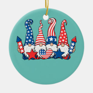 Funny Gnomes Patriotic American Flagga Cute Gnomes Julgransprydnad Keramik