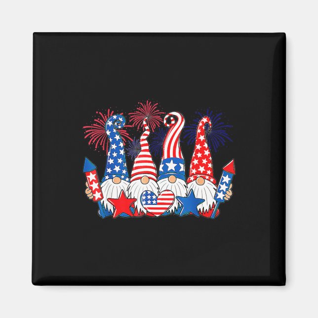 Funny Gnomes Patriotic American Flagga Cute Gnomes Magnet (Framsidan)