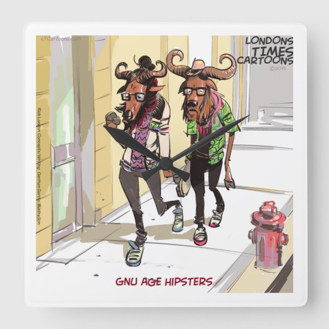 Funny Gnu Age Hipsters Rick London Wall Clock Fyrkantig Klocka (Framsida)