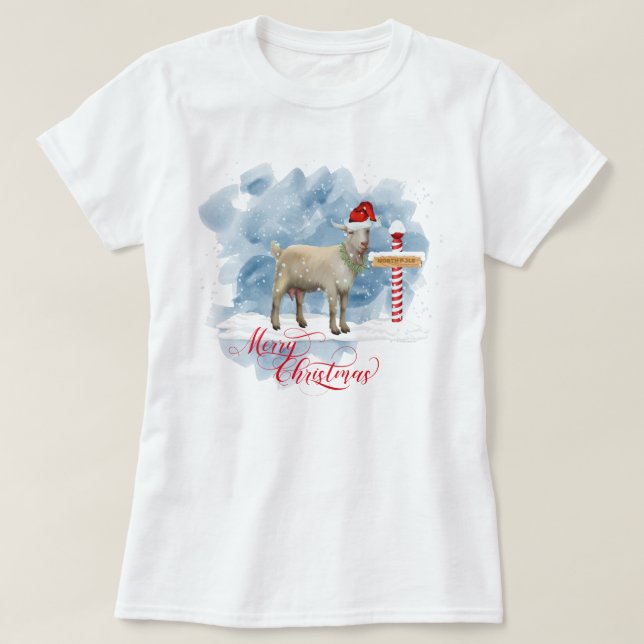 Funny Goat Älskare jul North Pole T Shirt (Design framsida)