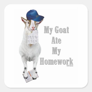 Funny Goat Ate Min hemläxa Fyrkantigt Klistermärke