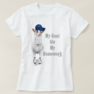 Funny Goat Ate Min hemläxa Tee Shirt