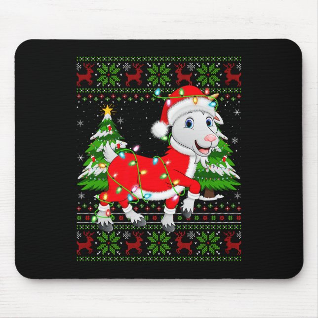 Funny Goat Christmas Lights Santa Costume Ugly Xma Musmatta (Framsidan)
