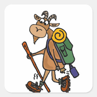 Funny Goat Hiking Art Fyrkantigt Klistermärke
