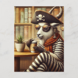 Funny Goat pirat dricker kaffe Vykort
