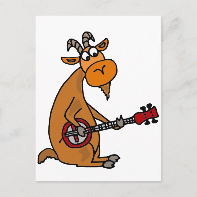 Funny Goat Play Banjo Art Vykort (Framsida)