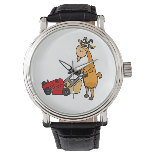 Funny Goat Pushing Gräsmatta Mower Wristwatch Armbandsur (Framsida)
