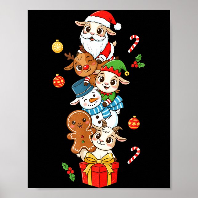 Funny Goat Santa Elf Snowman Christmas Womens Mens Poster (Framsidan)