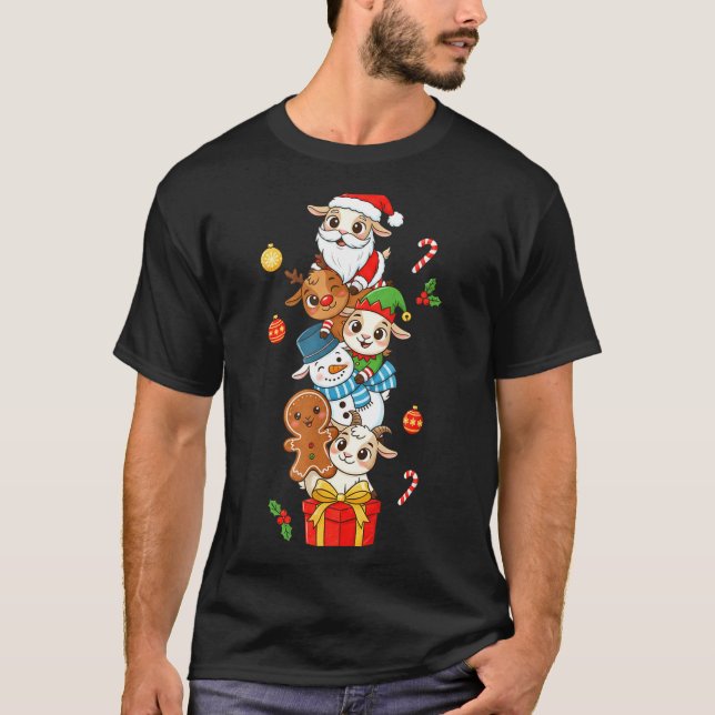 Funny Goat Santa Elf Snowman Christmas Womens Mens T Shirt (Framsida)