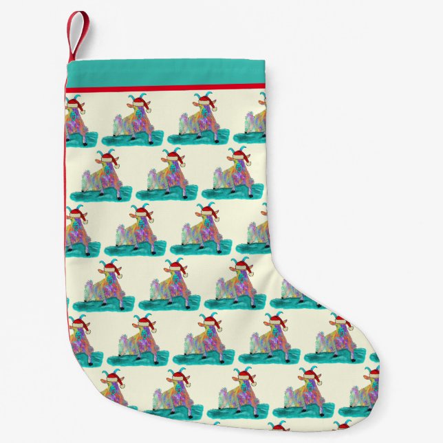 Funny Goat Screaming Colorful Santa Illustration Liten Julstrumpa (Framsidan)
