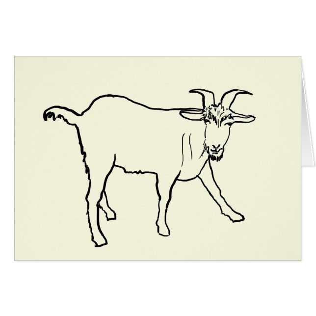 Funny Goat Teckning Quirky Tecknad Farm Animal Art Hälsningskort (Framsidan Horizontal)