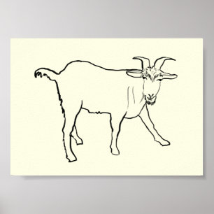 Funny Goat Teckning Quirky Tecknad Farm Animal Art Poster