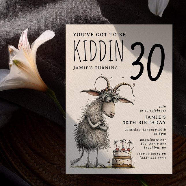 Funny Goat Whimsical Vuxen Birthday Inbjudningar (Skapare uppladdad)