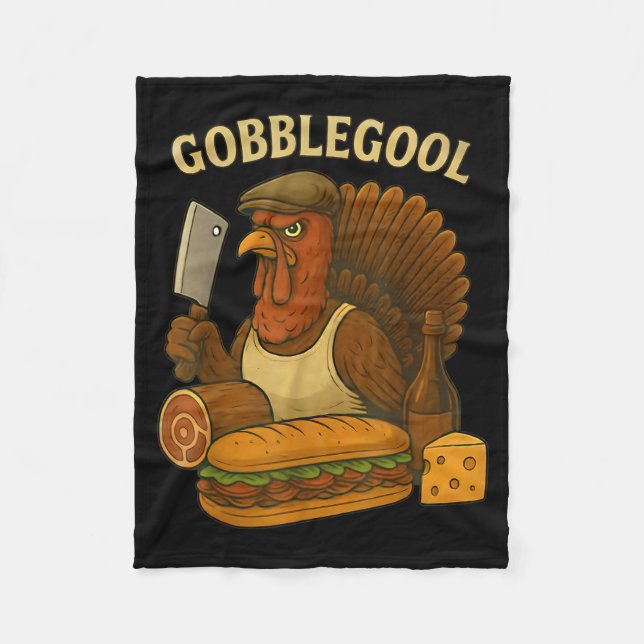 Funny Gobbol Turkey Baker Thanksgiving  Fleecefilt (Framsidan)