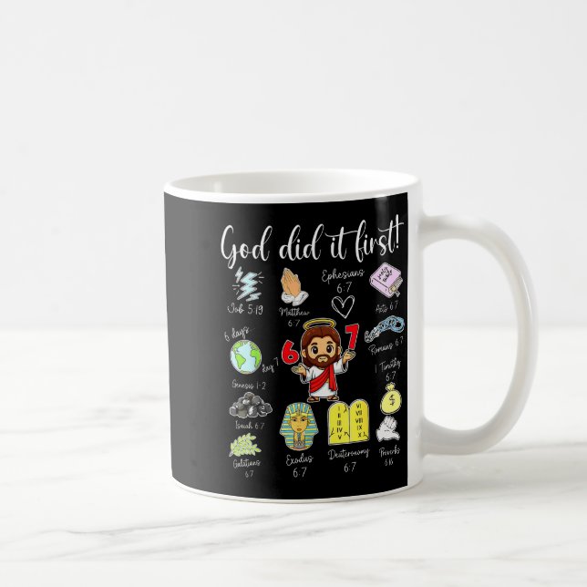 Funny God Did It First 67 Meme Jesus Christian Bib Kaffemugg (Höger)