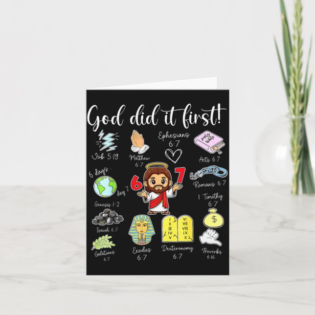Funny God Did It First 67 Meme Jesus Christian Bib Kort (Framsida)
