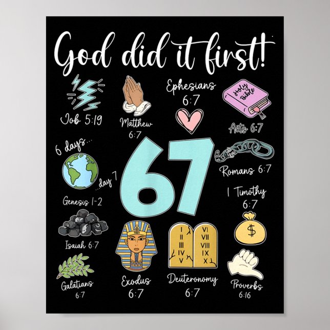 Funny God Did It First 67 Meme Jesus Christian Bib Poster (Framsidan)