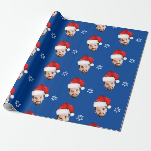 Funny God jul Anpassningsbar Santa Ansikte Blue Presentpapper (Utrullad)