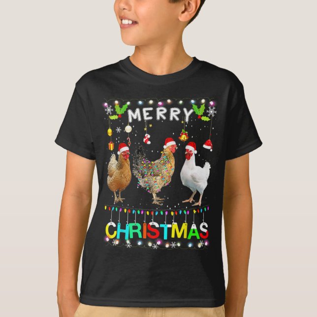 Funny God jul Chicken Santa Hat Ljus Xma T Shirt (Framsida)