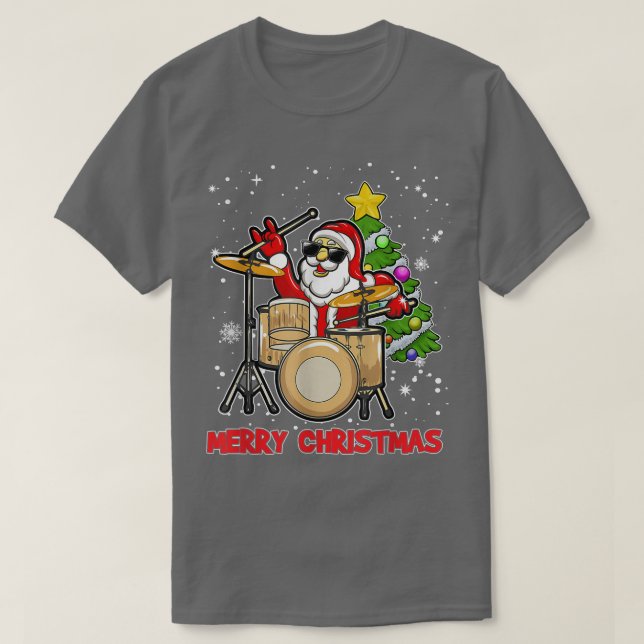 Funny God jul Drum och Santa Drummer Älskare T Shirt (Design framsida)