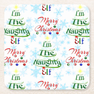 Funny God jul Helgdag Naughty Elf Underlägg Papper Kvadrat