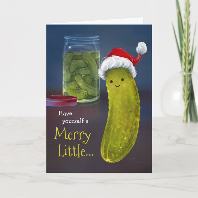 Funny God jul Little Santa Pickle Helgkort (Framsida)