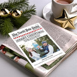 Funny God jul One Photo North Pole News Julkort<br><div class="desc">Extra Extra läste allt om det. North Pole Times ger dig de senaste och underbarare nyhetsartiklarna från Nordpolen. Den här designen har God jul,  ett foto,  en vintage,  roligt,  ,  snyggt,  typografi,  enkel retro,  candy cane rand,  helgdag fotokort,  unika,  norrpolertider</div>