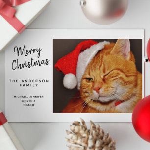 Funny God jul Orange Cat med Santa Hat Helgkort