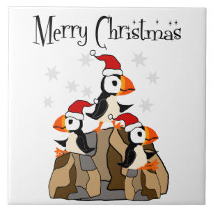 Funny God jul Puffin Birds and Snö Kakelplatta