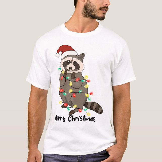 Funny God jul Racoon T Shirt (Framsida)