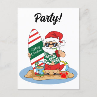 Funny God jul Santa på Surfan Sommar Beach Inbjudan Vykort