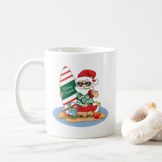 Funny God jul Santa på Surfan Sommar Beach Kaffemugg