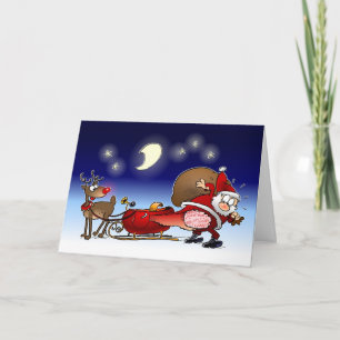 Funny God jul Tecknad Santa och Rudolph Helgkort