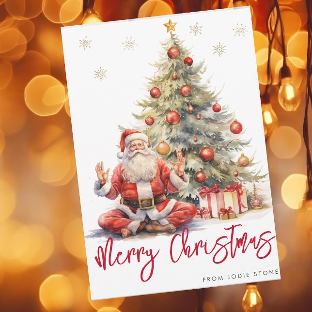 Funny God jul träd och yoga Santa Julkort (Skapare uppladdad)