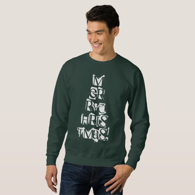 Funny God jul Träd Typografi Sweatshirt (Hel framsida)